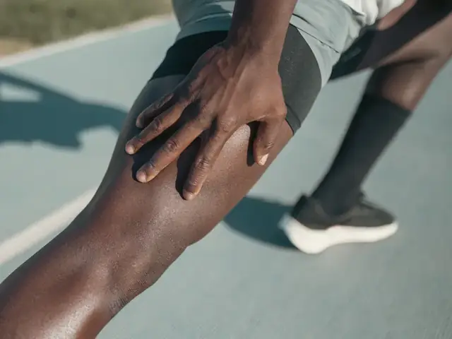 Étirement des mollets sur la piste avant une séance de gym